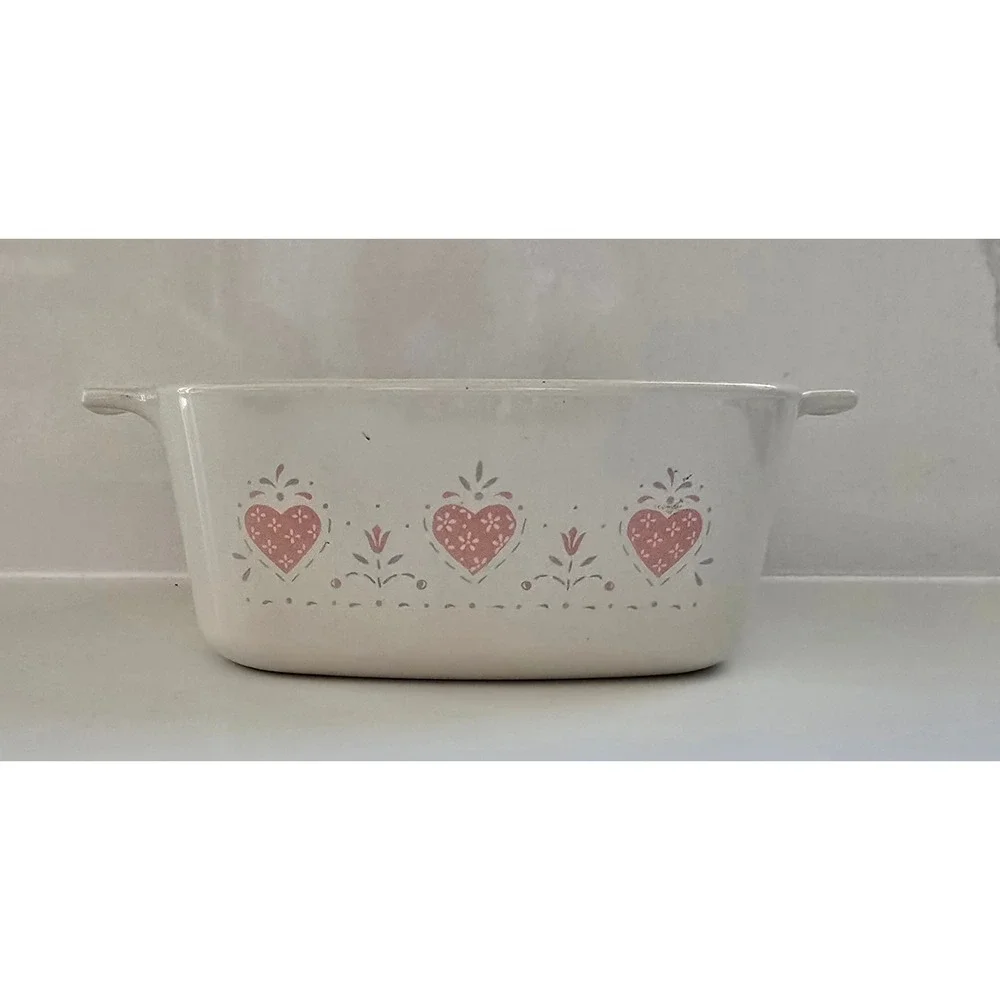 Corning Ware A-1 1/2-B 1.5 Liter Square Casserole Dish Pink Hearts Floral